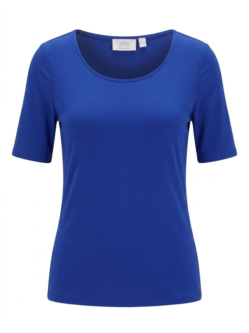 Boss Responsible Blue Scoop Neck Short Sleeve Top Women See Measurements
